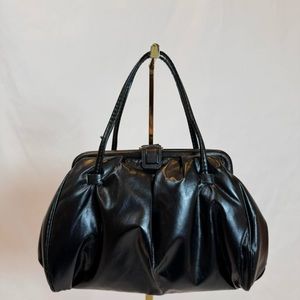 black leather handbag